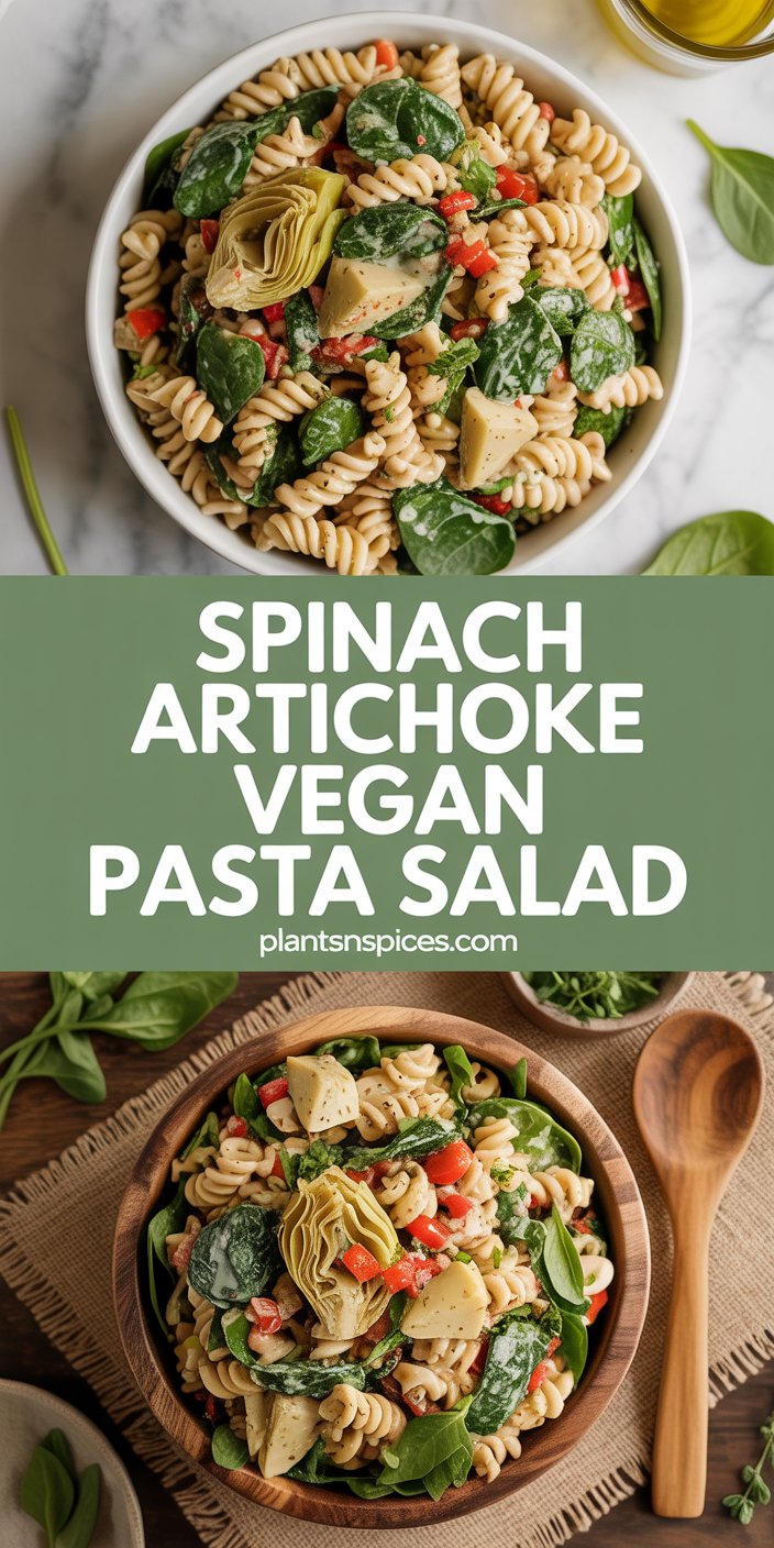 Spinach Artichoke Vegan Pasta Salad